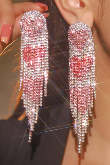 Pendientes de borla de diamantes completos de moda de corazón rojo